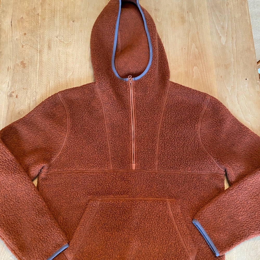 Madewell mens half-zip sherpa fleece pullover Burnt Orange Medium